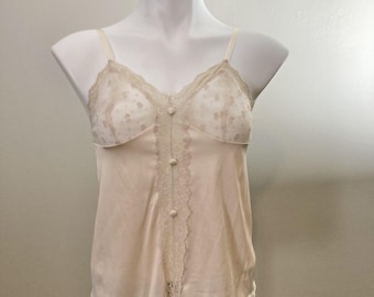 Vintage Lingere 70s Coquette Lace Camisole Tank Top JC Penney Size 32 - AS IS