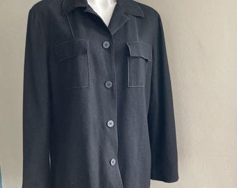 Vintage 90s Herve Benard Black Jacket - Barn Chore Coat - Womens Large Size 14