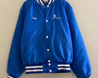 Vintage Holloway Trucker Jacket Mens L - Blue Satin Bomber Varsity Jacket