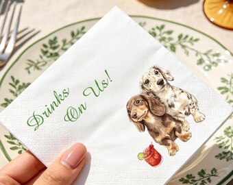 Custom Pet Wedding Napkins, 1–3 Dogs Cats Portrait Cocktail Napkins, Colorful Wedding Party Supplies