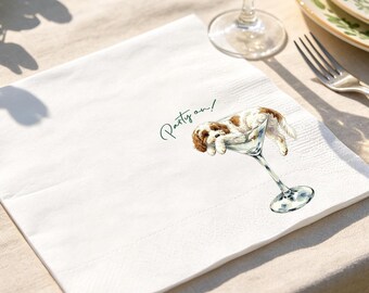 Custom Watercolor Pet Portrait Napkins, Dog Cat Cocktail Party Favors, Pet Lover Drinkware, Wedding Party Favors