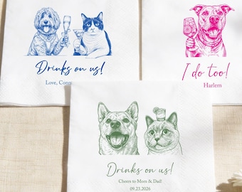Custom Pet Portrait Cocktail Napkins, Colorful Wedding Napkins, Party Supplies