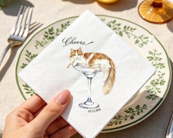 Custom Watercolor Pet Portrait Napkins, Dog Cat Cocktail Party Favors, Pet Lover Drinkware, Wedding Party Favors
