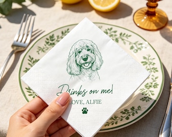 Custom Pet Portrait Cocktail Napkins, Personalized Dog Cat Wedding Party Supplies