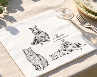 Custom Dog Cat Portrait Cocktail Napkins, Pet Wedding Party Supplies, Pet Lover Gift