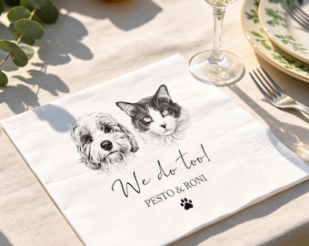 Custom Pet Portrait Cocktail Napkins, Dog & Cat Wedding Party Supplies