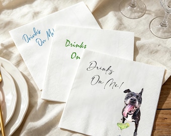 Custom Pet Wedding Napkins, 1–3 Dogs Cats Portrait Cocktail Napkins, Colorful Wedding Party Supplies
