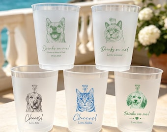 Custom Pet Portrait Frosted Cups, Cat Dog Wedding Drinkware, 12oz/16oz Plastic Cups, Pet Lover Gift
