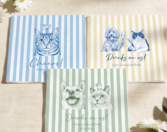Custom Pet Portrait Cocktail Napkins, Dog Cat Wedding Party Supplies
