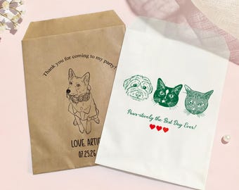 Custom Pet Wedding Treat Bags, Bridal Shower Favors, Cookie Bags