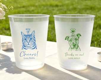 Custom Pet Portrait Frosted Cups, Cat Dog Wedding Drinkware, 12oz/16oz Plastic Cups