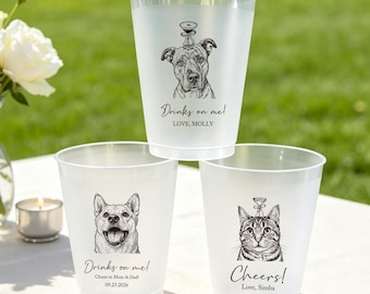 Custom Pet Portrait Frosted Cups, Cat Dog Wedding Drinkware, 12oz/16oz Plastic Cups