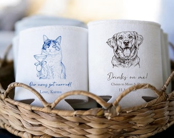 Custom Pet Wedding Can Cooler, Personalized Dog Cat Face Drink Holder