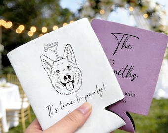 Custom Pet Wedding Can Cooler, Personalized Dog Cat Face Drink Holder