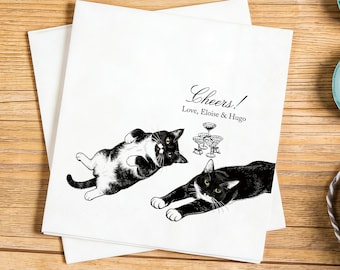 Custom Dog Cat Cocktail Napkins, Pet Portrait Wedding Napkins, Party Supplies, Pet Lover Gift