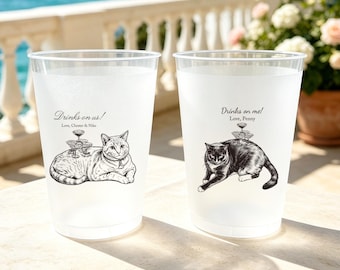 Custom Pet Portrait Frosted Cups, Wedding Drinkware, 12oz/16oz Plastic Cups