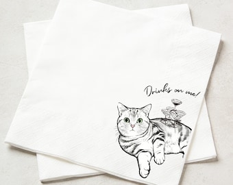 Custom Pet Portrait Cocktail Napkins, Hand-Drawn Dog Cat Faces, Wedding Party Supplies
