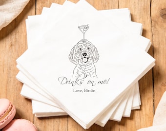 Custom Dog Portrait Wedding Napkins, Pet Cocktail Napkins, Party Supplies
