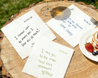 Personalized Love Note Napkins for Wedding, Birthday, Engagement, Rehearsal, Trivia Napkins, Handwriting Love Story