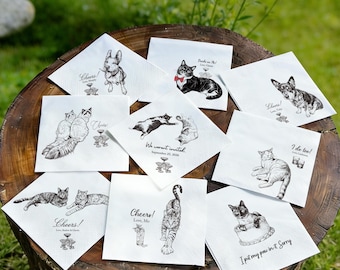 Custom Dog Cat Cocktail Napkins, Pet Portrait Wedding Napkins, Party Supplies, Pet Lover Gift