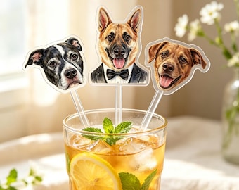 Custom Dog Cat Face Wedding Stir Sticks, Personalized Pet Cocktail Drinks Favors, Bridal Party Favor Gift