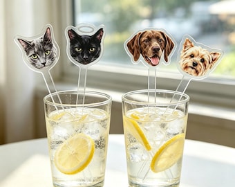 Custom Pet Stir Sticks, Watercolor Cocktail Drink Favors, Acrylic Dog Cat Drink Stirrers