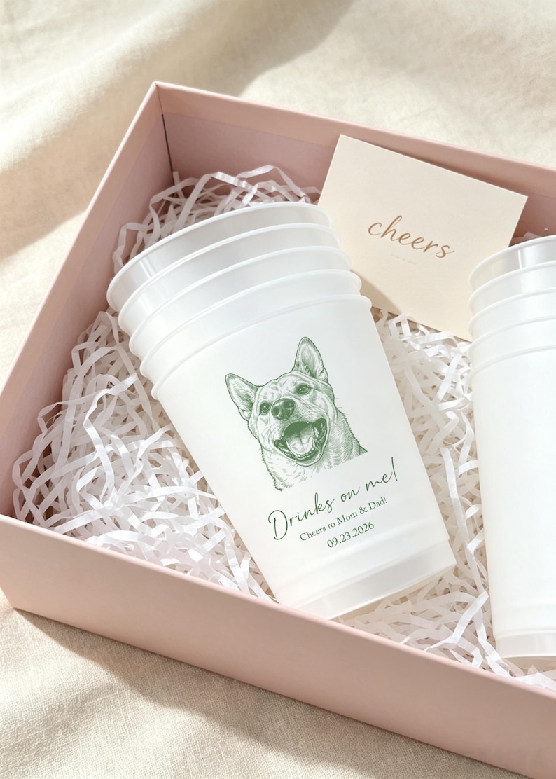 Custom Pet Portrait Frosted Cups, Cat Dog Wedding Drinkware, 12oz/16oz Plastic Cups image 6