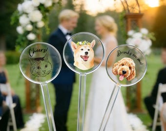 Custom Pet Wedding Stir Sticks, Personalized Cocktail Drinkware Favors