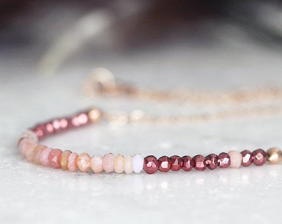 Pink Opal Necklace - Dainty Gemstone Necklace