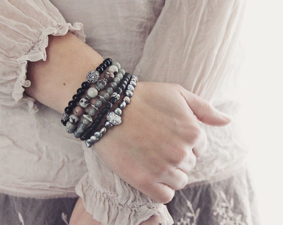 Gray Pearl Bracelet - Pave Bracelet
