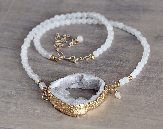 White Druzy Necklace - White Statement Necklace