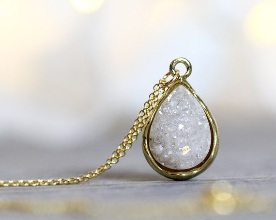 White Druzy Necklace - Jewellery Gift for Women
