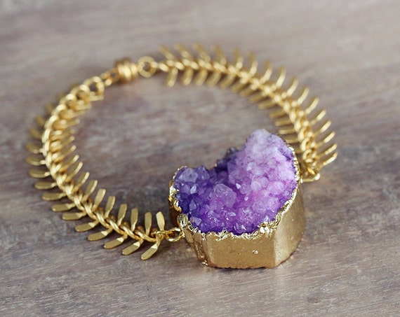 Purple Statement Bracelet - Purple Druzy Bracelet