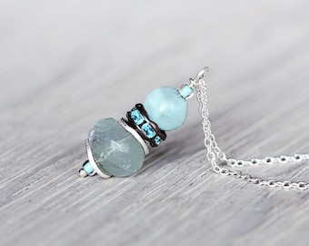 Aquamarine Pendant Necklace - Aquamarine Jewellery - Blue Crystal Necklace - March Birthstone - Dainty Necklace - Blue and Silver Necklace