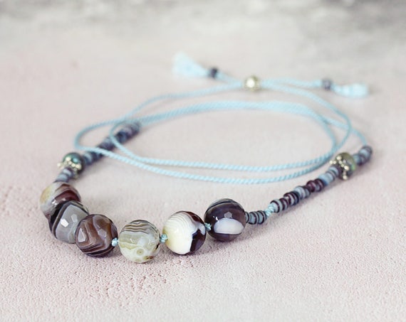 Botswana Agate Necklace - Hand Knotted Necklace