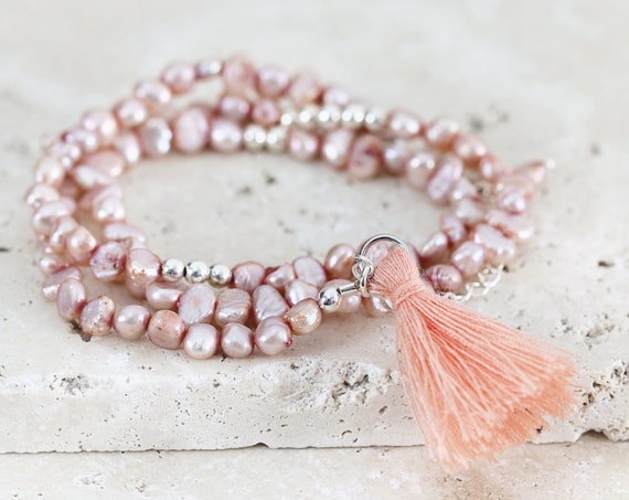 Pink Pearl Necklace or Bracelet - Wrap Bracelet / Wrap Necklace