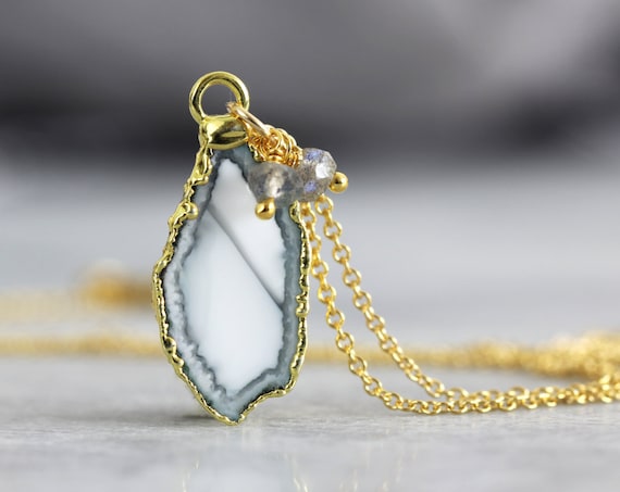 White Geode Necklace - Geode, Gemstone & Diamond Pendant