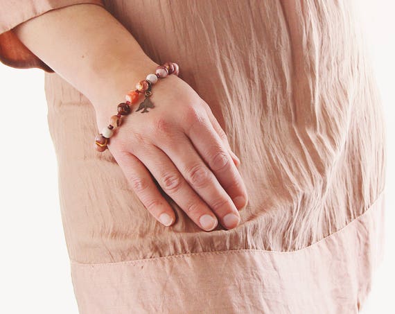 Garnet, Coral & Mookaite Bracelet - Charm Bracelet