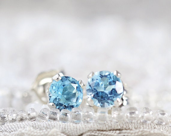 Swiss Blue Topaz Earrings - Blue Topaz Studs