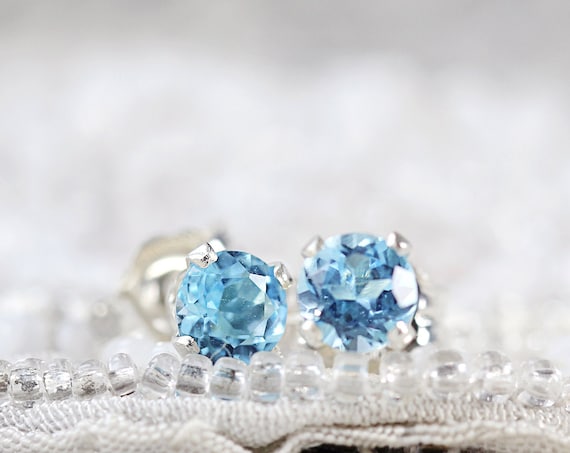 Swiss Blue Topaz Earrings - Blue Topaz Studs Earrings