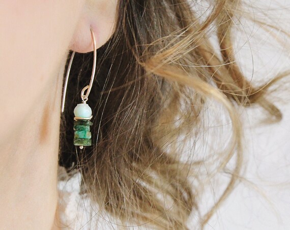 Emerald Dangle Earrings - Emerald Amazonite Earrings