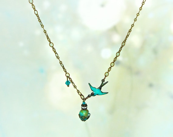 Blue Bird Necklace - Dainty Turquoise Necklace