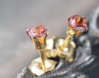 Pink Tourmaline Stud Earrings - Pink Tourmaline Earrings - Tourmaline Studs - October Birthstone - Tiny Earrings - Stud Earrings Gold