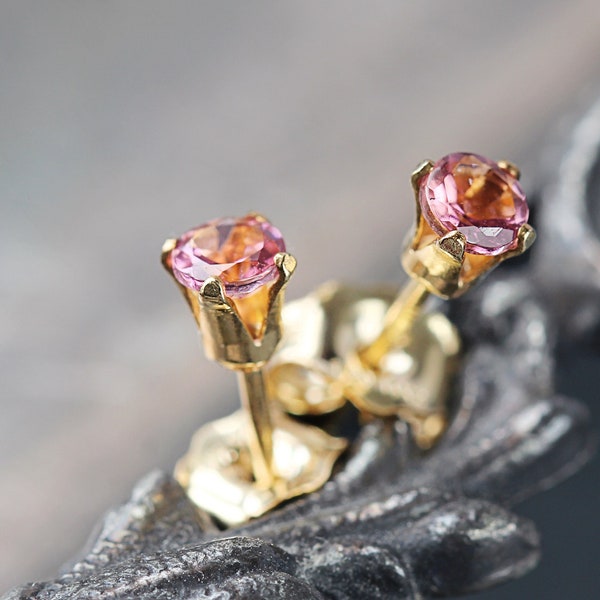 Pink Tourmaline Stud Earrings - Pink Tourmaline Earrings - Tourmaline Studs - October Birthstone - Tiny Earrings - Stud Earrings Gold