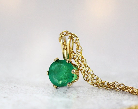 Emerald Solitaire Necklace - Dainty Emerald Necklace