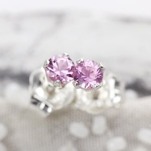 Pink Sapphire Stud Earrings - Real Sapphire Earrings 2mm, 3mm - Pink Sapphire Jewelry - Genuine Sapphire Earrings - Pink Gemstone Earrings