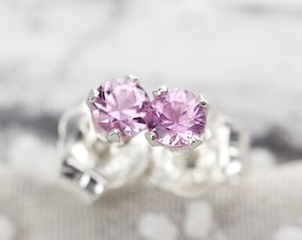 Pink Sapphire Stud Earrings - Real Sapphire Earrings 2mm, 3mm - Pink Sapphire Jewelry - Genuine Sapphire Earrings - Pink Gemstone Earrings