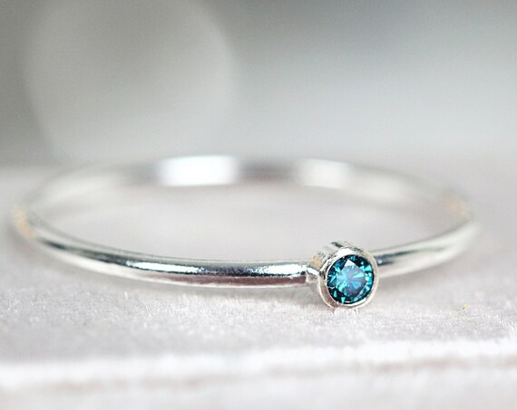 Teal Blue Diamond Ring - Blue Diamond Solitaire Engagement Ring