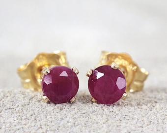 Ruby Stud Earrings - July Birthstone - Ruby Post Earrings - Genuine Ruby Jewelry - Gold Ruby Earrings - Gemstone Studs