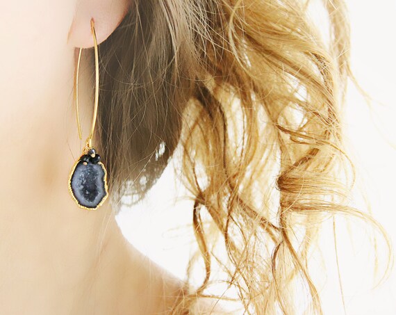 Grey Geode Earrings -  Raw Stone Earrings
